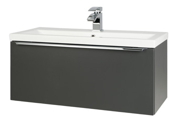 Furniture & Mirrors Kore 800mm Wall Mounted Drawer Unit & Ceramic Basin - Matt Dark Grey H 375 X W 800 X D 355