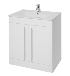 Furniture & Mirrors Purity 600mm Floor Standing 2 Door Unit & Ceramic Basin - White Gloss H 855 X W 600 X D 450