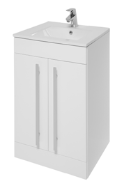 Furniture & Mirrors Purity 500mm Floor Standing 2 Door Unit & Ceramic Basin - White Gloss H 855 X W 500 X D 390