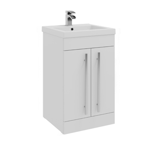 Furniture & Mirrors Purity 500mm F/S 2 Door Unit & Mid Depth Ceramic Basin - White Gloss H 855 X W 500 X D 390