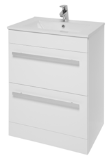 Furniture & Mirrors Purity 600mm Floor Standing 2 Drawer Unit & Ceramic Basin - White Gloss H 855 X W 600 X D 450