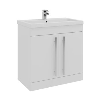 Furniture & Mirrors Purity 800mm F/S 2 Door Unit & Mid Depth Ceramic Basin - White Gloss H 855 X W 800 X D 450