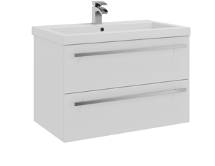 Furniture & Mirrors Purity 800mm Wall Mounted 2 Drawer Unit & Mid Depth Ceramic Basin - White Gloss H 500 X W 800 X D 450