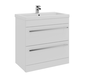 Furniture & Mirrors Purity 800mm Floor Standing 2 Drawer Unit & Mid Depth Ceramic Basin - White Gloss H 855 X W 800 X D 450