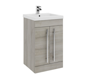 Furniture & Mirrors Purity 600mm Floor Standing 2 Door Unit & Mid Depth Ceramic Basin - Grey Ash H 855 X W 600 X D 450