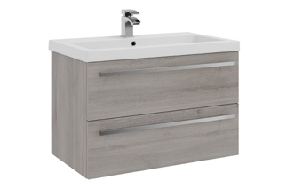 Furniture & Mirrors Purity 800mm Wall Mounted 2 Drawer Unit & Mid Depth Ceramic Basin - Grey Ash H 500 X W 800 X D 450