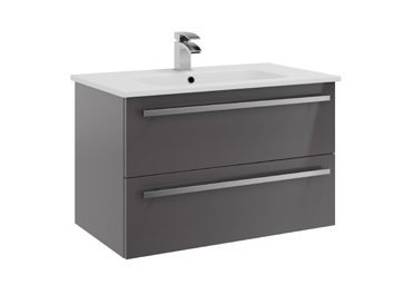 Furniture & Mirrors Purity 800mm Wall Mounted 2 Drawer Unit & Ceramic Basin - Storm Grey Gloss H 500 X W 800 X D 450