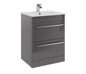 Furniture & Mirrors Purity 600mm Floor Standing Drawer Unit & Basin - Storm Grey Gloss H 855 X W 600 X D 450