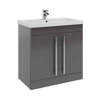 Furniture & Mirrors Purity 800mm Floor Standing 2 Door Unit & Mid Depth Ceramic Basin - Storm Grey Gloss H 855 X W 800 X D 450