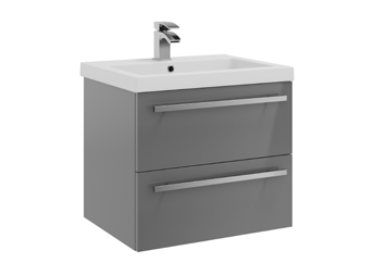 Furniture & Mirrors Purity 600mm Wall Mounted 2 Drawer Unit & Mid Depth Ceramic Basin - Storm Grey Gloss H 500 X W 600 X D 450