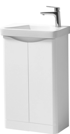 Furniture & Mirrors Arc 500mm Floor Standing 2 Door Cloakroom Unit & Ceramic Basin - White Gloss H 840 X W 500 X D 290