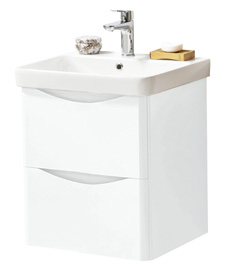 Furniture & Mirrors Arc 500mm Wall Mounted 2 Drawer Unit & Ceramic Basin - White Gloss H 600 X W 500 X D 460