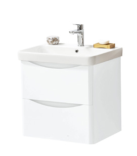 Furniture & Mirrors Arc 600mm Wall Mounted 2 Drawer Unit & Ceramic Basin - White Gloss H 600 X W 600 X D 460