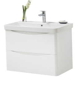 Furniture & Mirrors Arc 800mm Wall Mounted 2 Drawer Unit & Ceramic Basin - White Gloss H 600 X W 800 X D 460