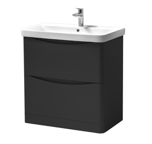 Furniture & Mirrors Arc 600mm Floor Standing 2 Drawer Unit & Ceramic Basin - Matt Graphite H 840 X W 600 X D 460