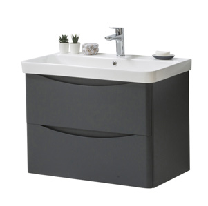 Furniture & Mirrors Arc 800mm Wall Mounted 2 Drawer Unit & Ceramic Basin - Matt Graphite H 600 X W 800 X D 460